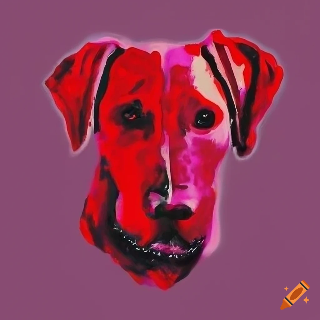 Abstract art of a red dog on burgundy background