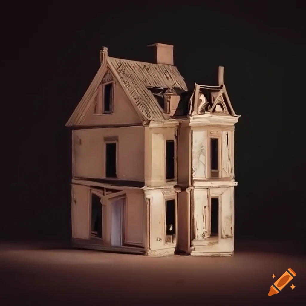 Vibrant paper model of a victorian ghost house on Craiyon