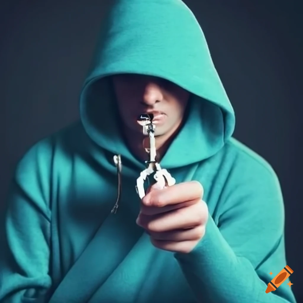 man in hoodie holding a key