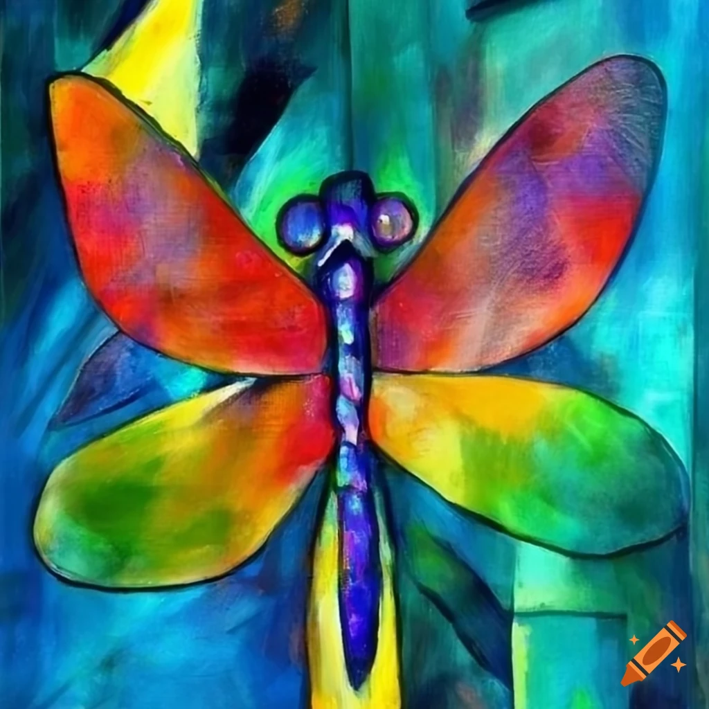 colorful cubist painting of a dragonfly