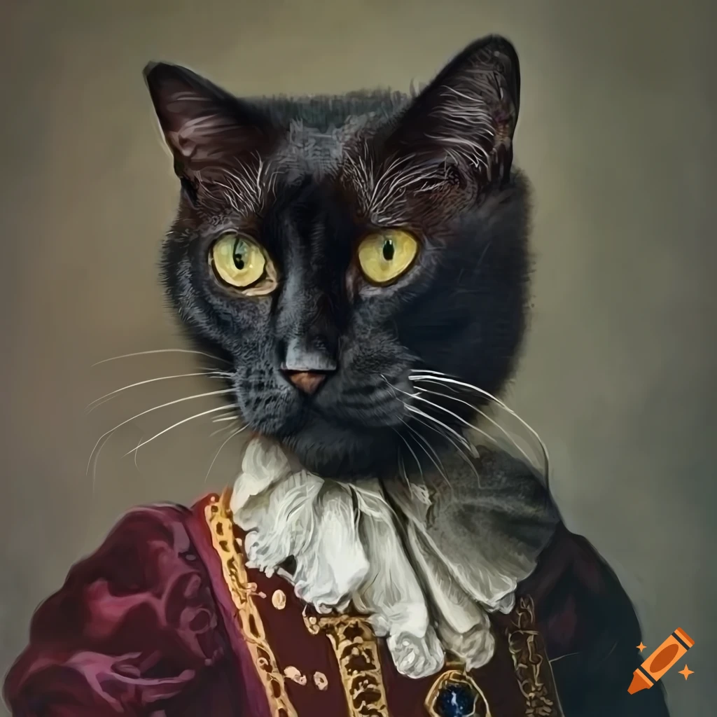 Portrait Of A Black Cat In Renaissance Style portrait-of-a-black-cat-in-renaissance-style