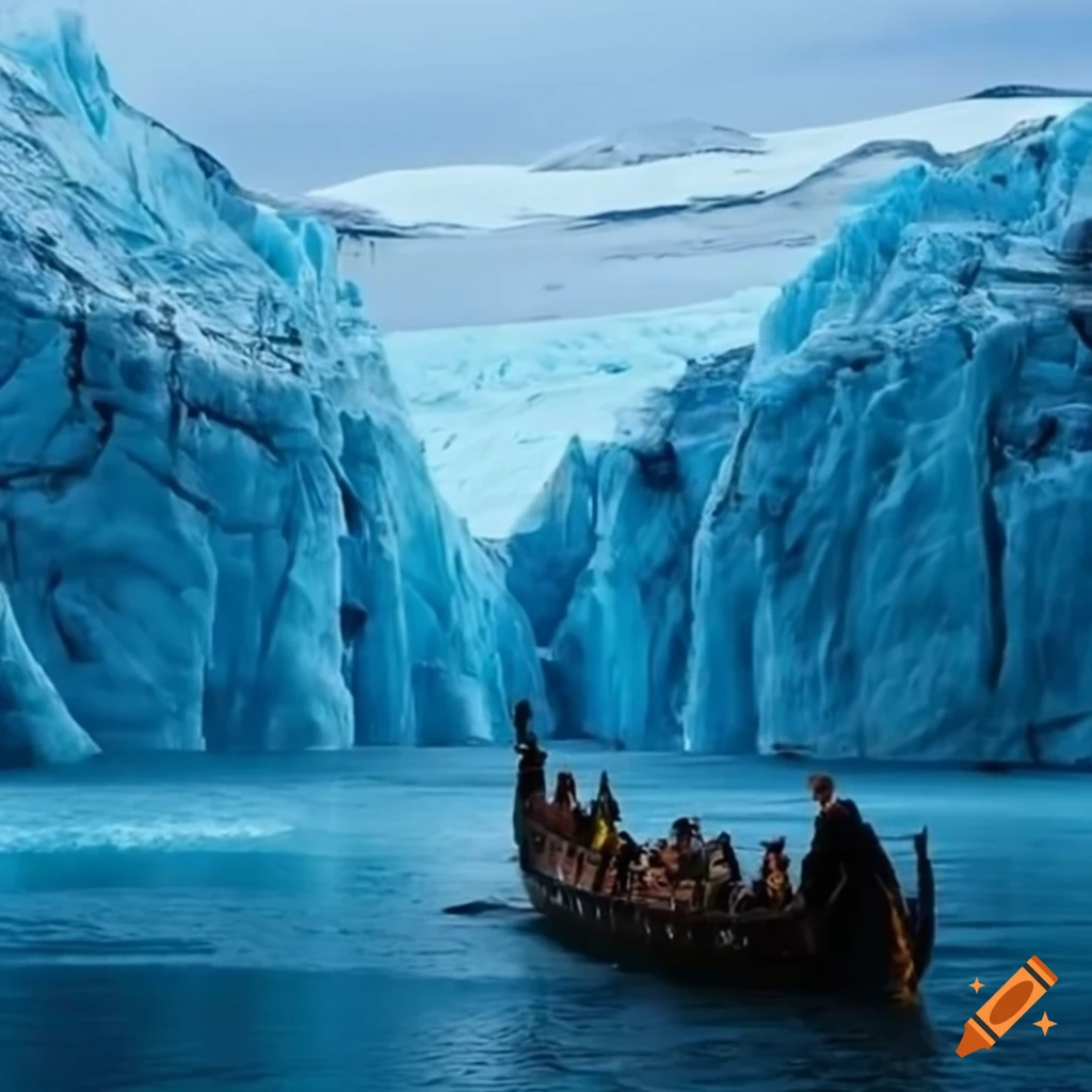viking ship trapped in a glacier