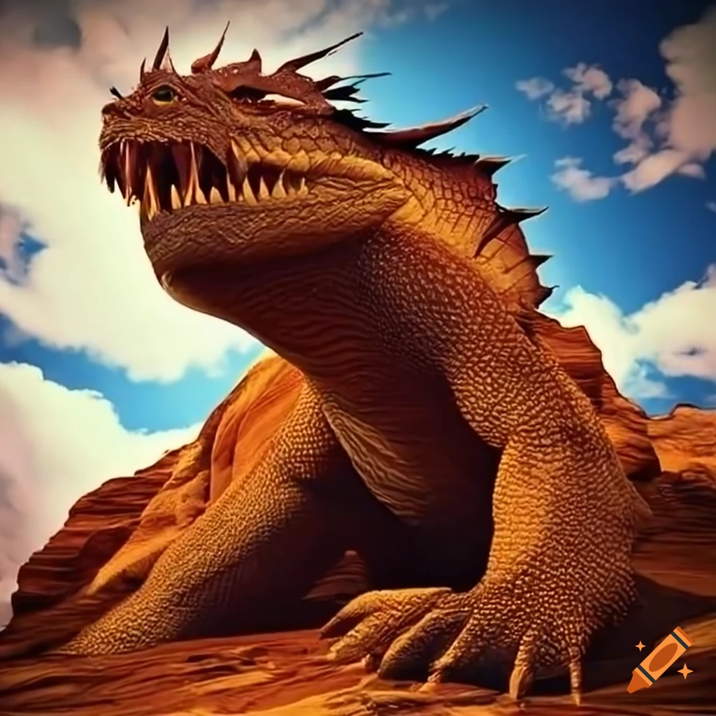 image of a gigantic dragon in a canyon