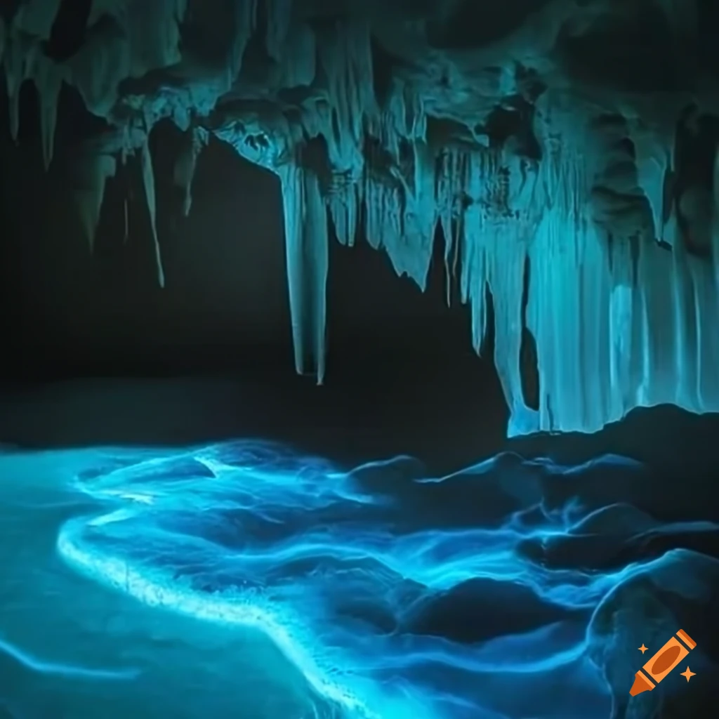 breathtaking view of a bioluminescent cave