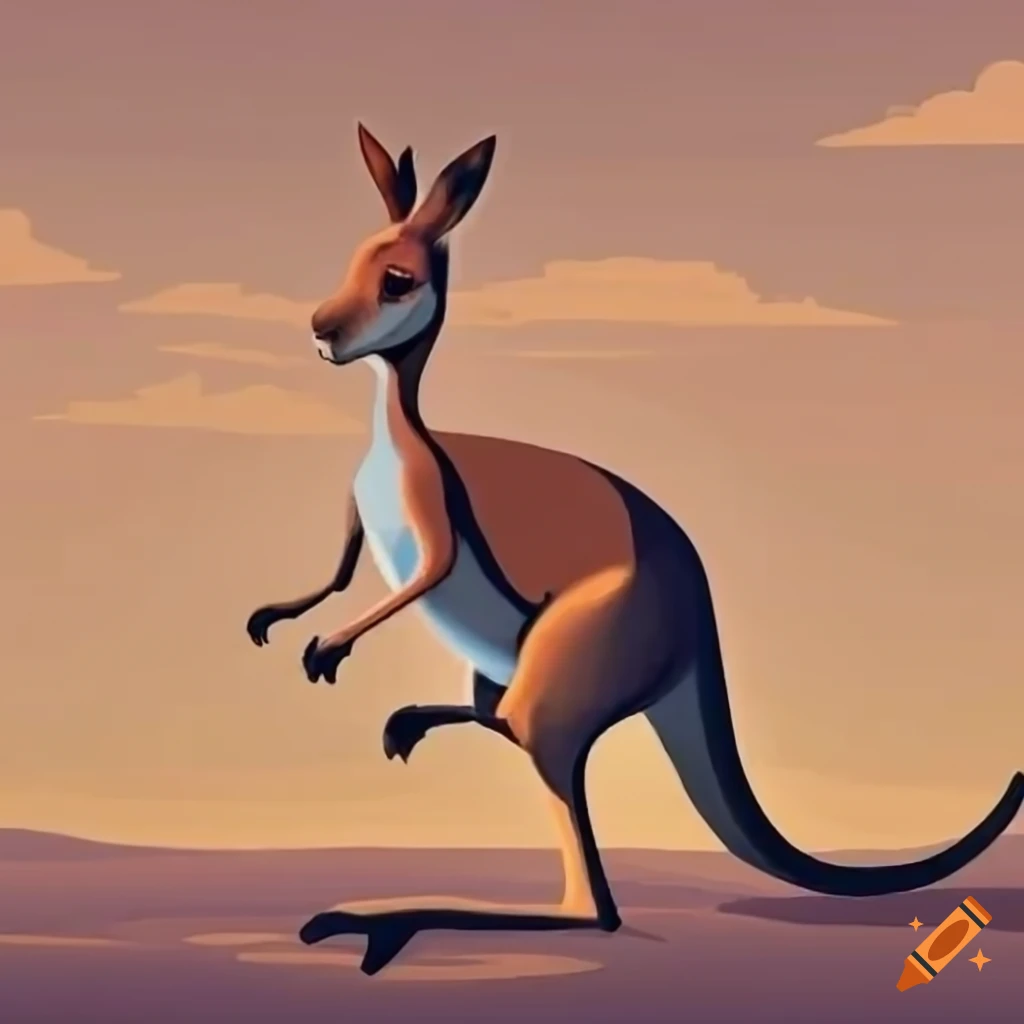 Disney art style of a mother kangaroo with a baby in the open plains