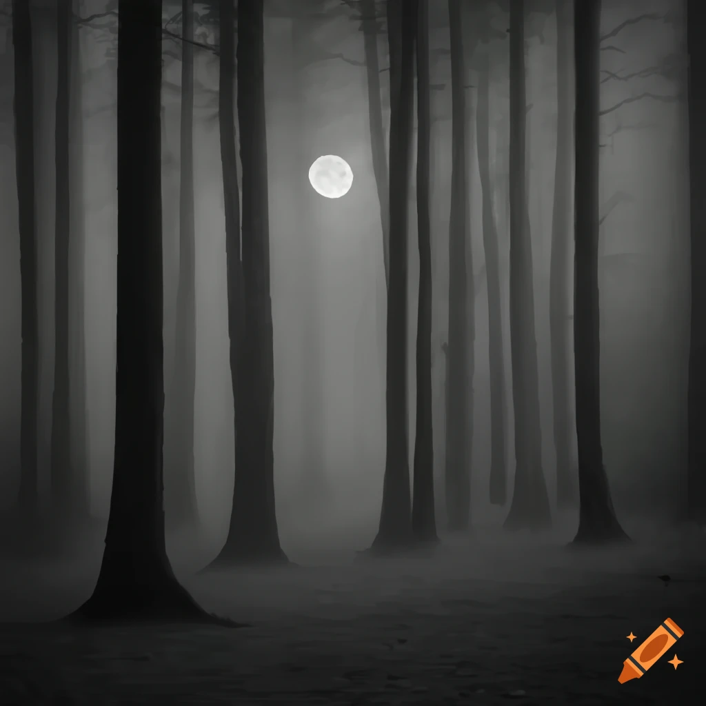 dark and misty forest at night