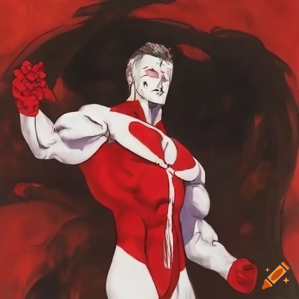 Omniman artwork in yoshitaka amano style on Craiyon