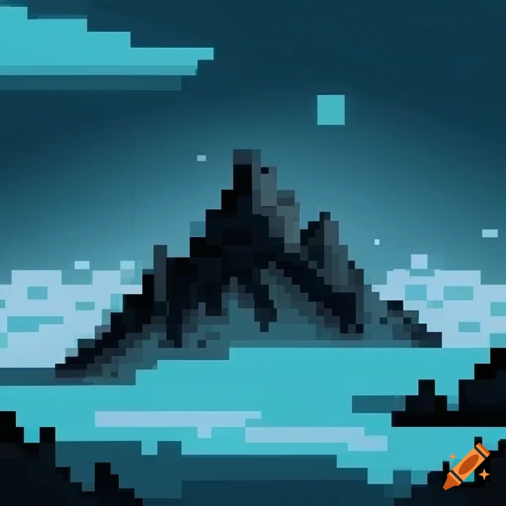 Pixel art of cold dark mountains