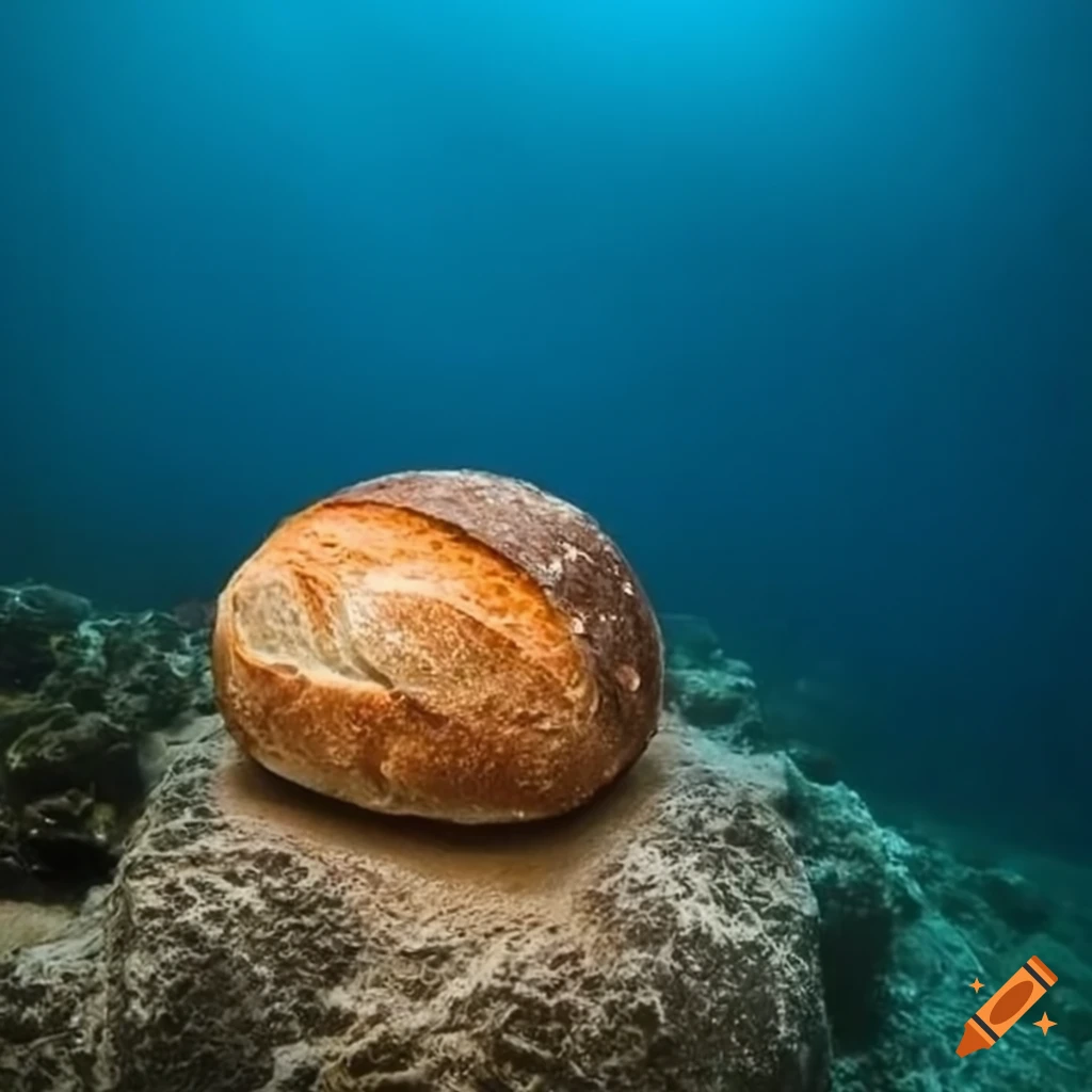 Conceptual image of bread at the bottom of the ocean