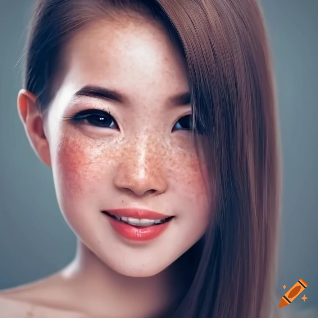 Portrait of a beautiful young woman with freckles and brown hair on Craiyon