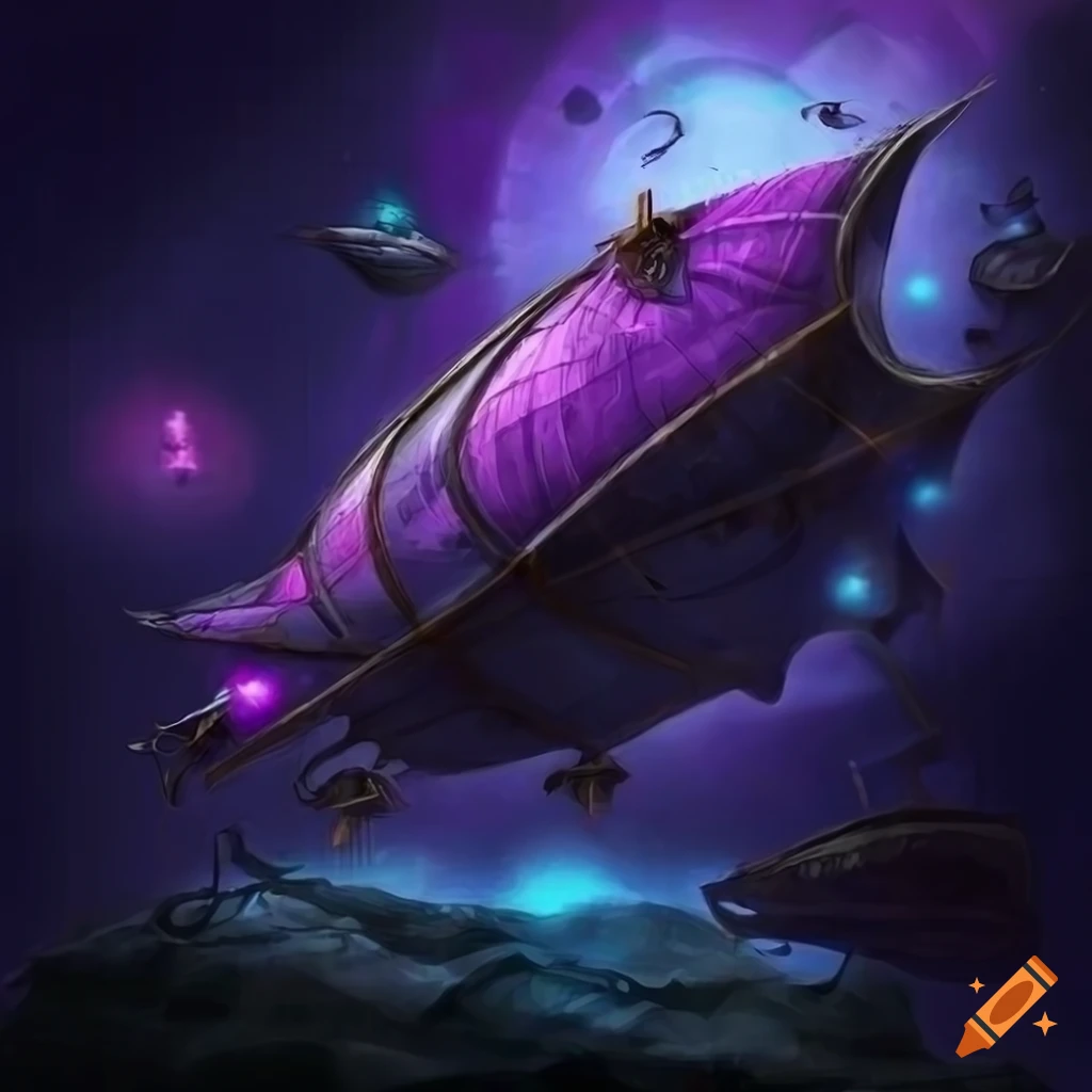purple magic blimp in fantasy art