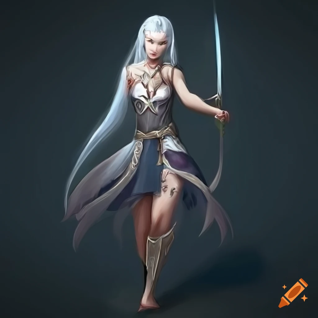 artwork of a female high elf monk with a sword