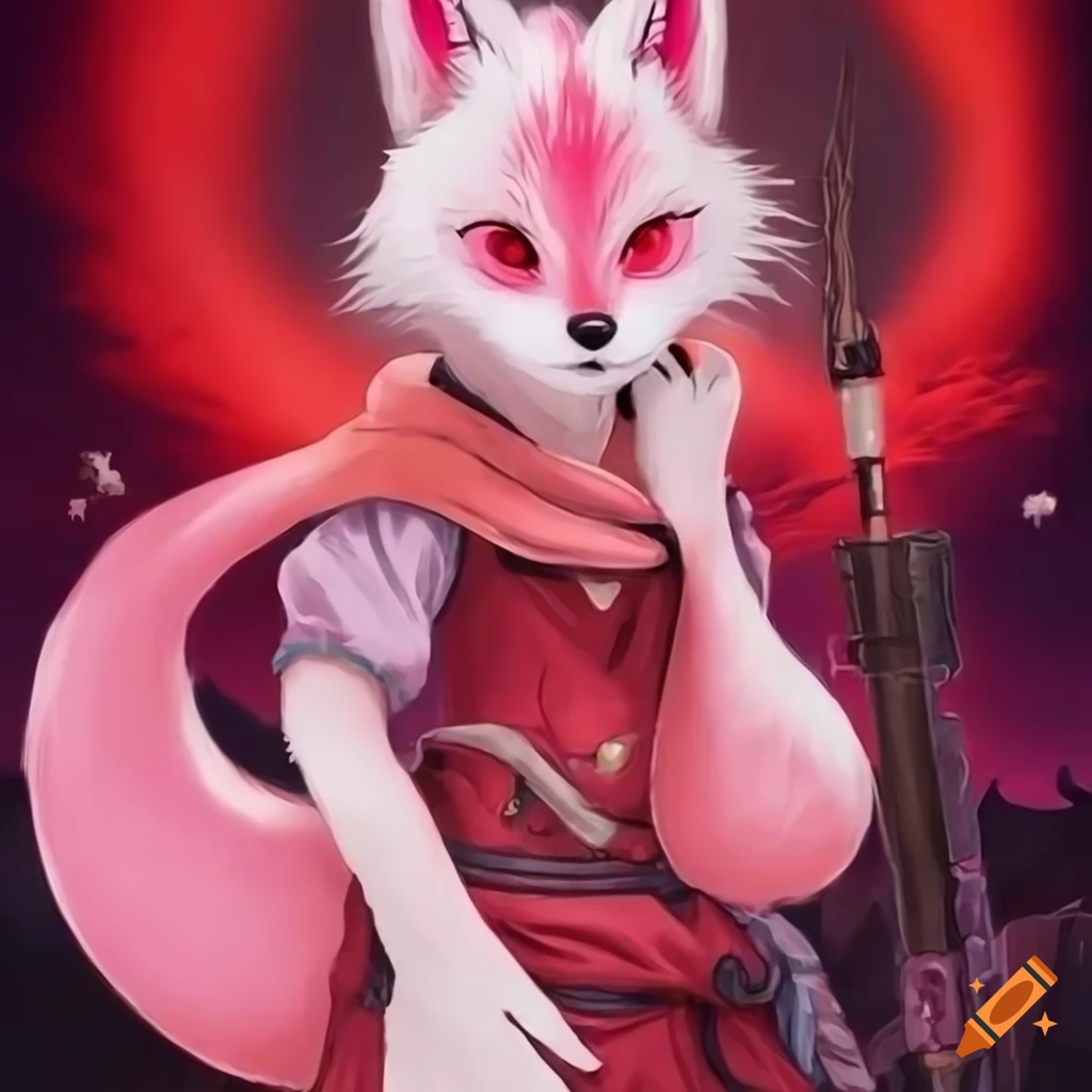 hyper realistic art of a pink kitsune fox adventurer