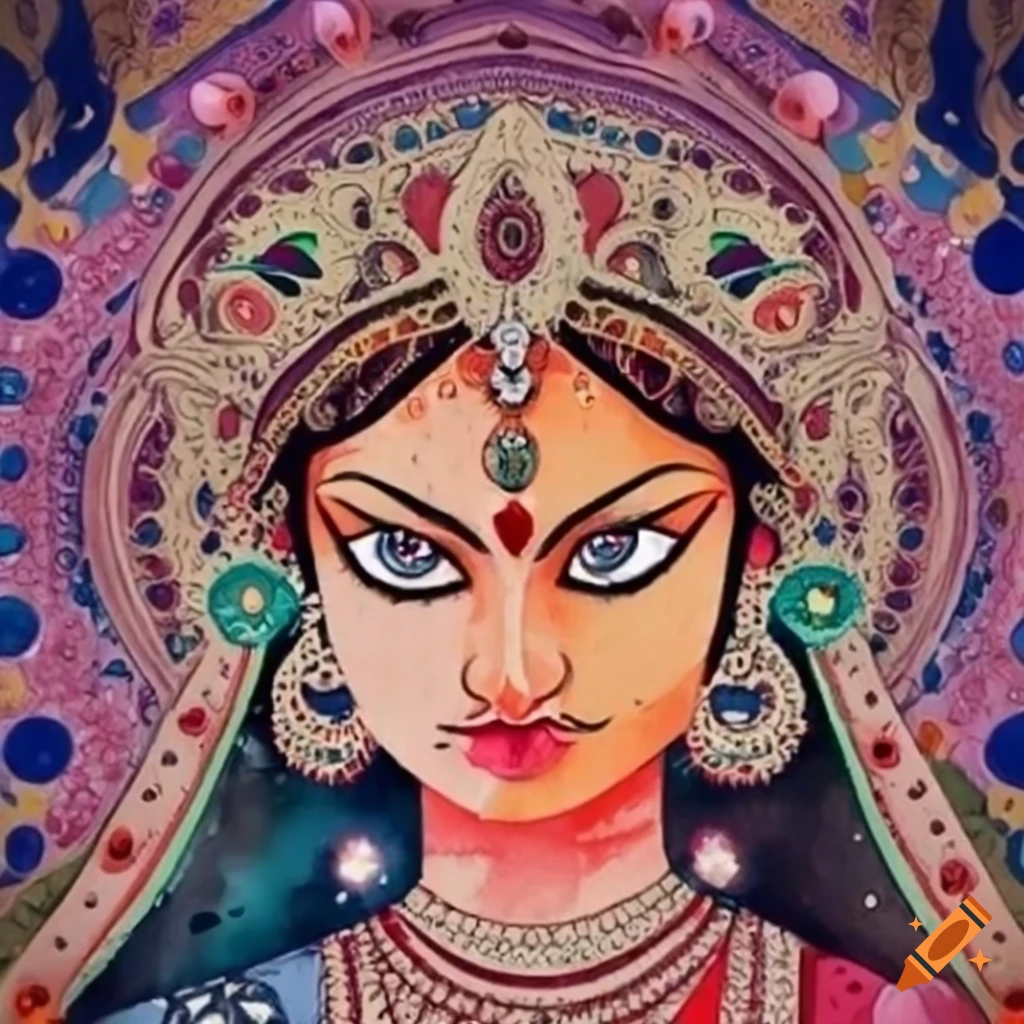 Pencil Sketch Of Lord Durga Devi - Desi Painters