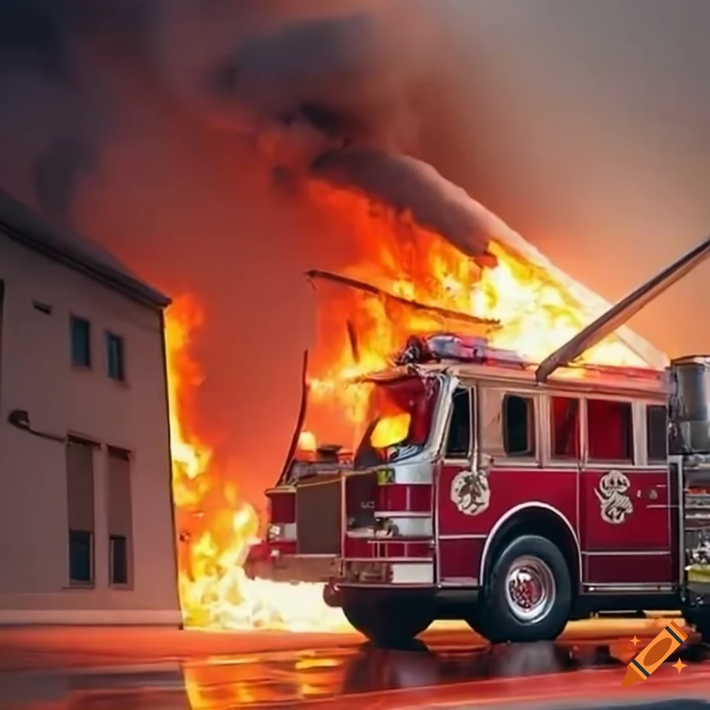 fire truck battling a massive fire