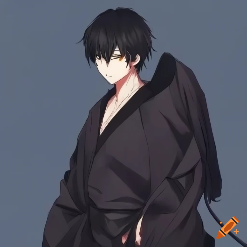 anime boy with black robe that uses magic and has one red eye and one blue  eye : r/dalle2