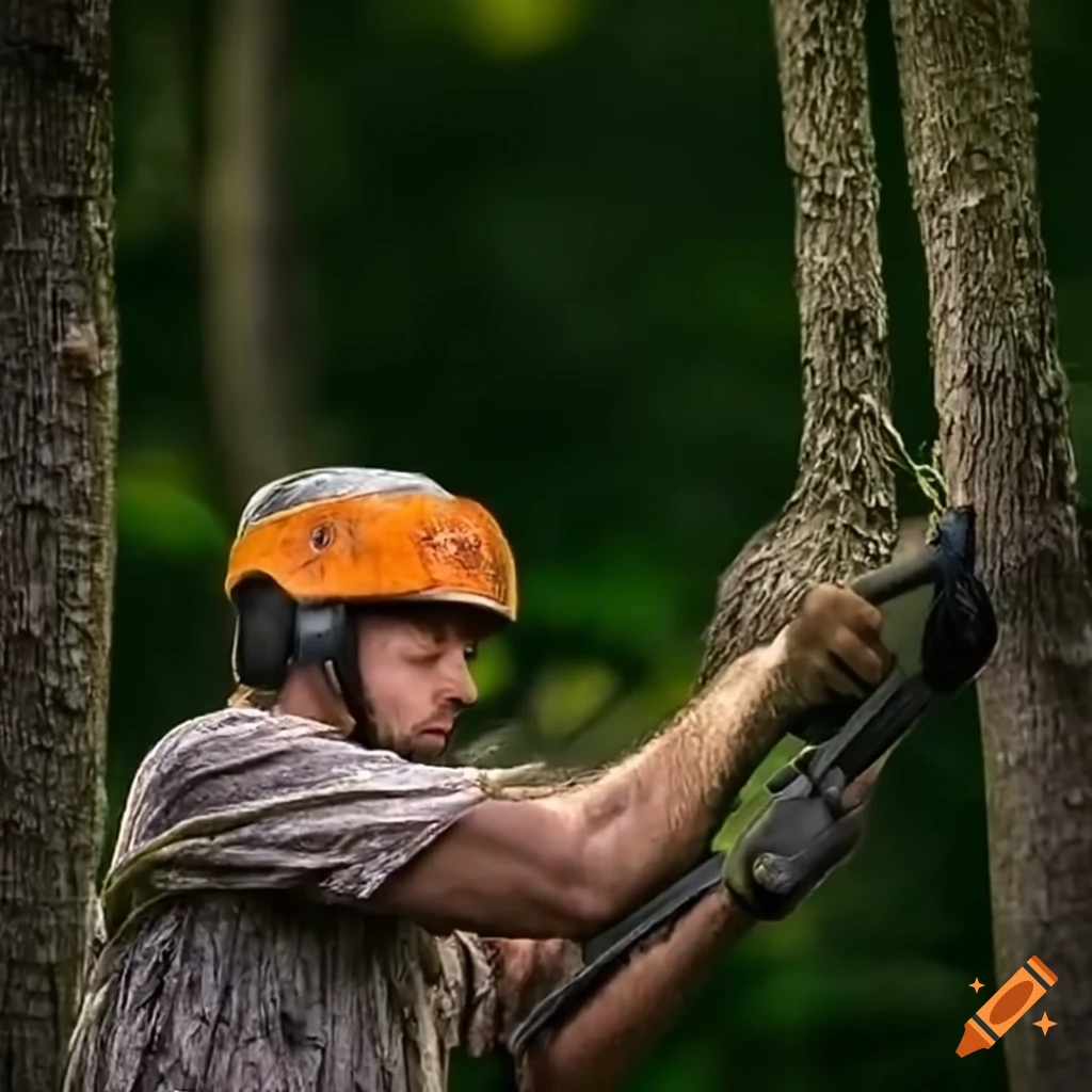 man cutting a tree branch