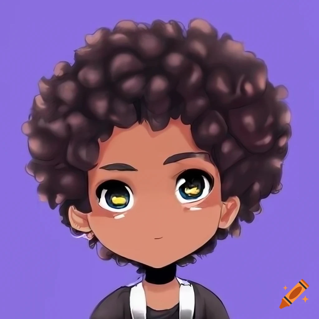 chibi anime boy with curly afro and demon horns