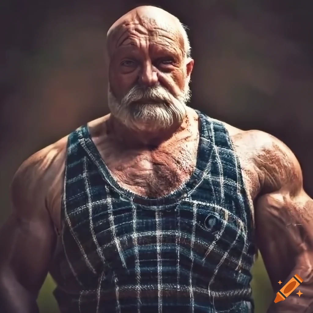muscular old man in the forest