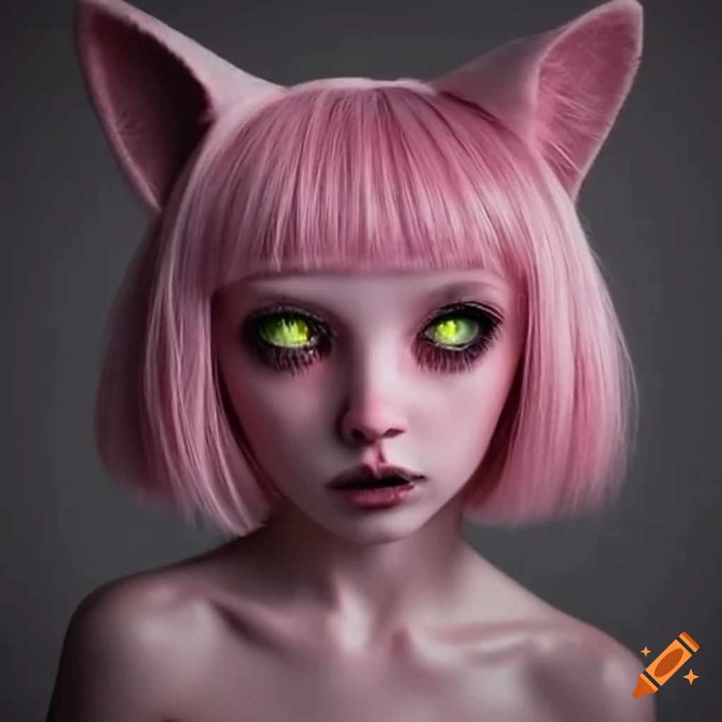 Pink bob cut girl with cat ears