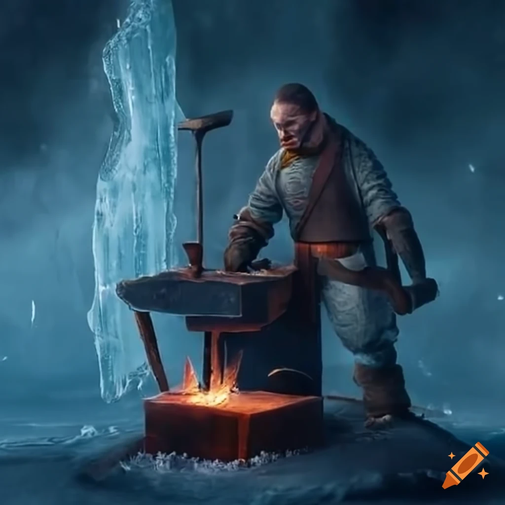 ice-covered blacksmith's iron