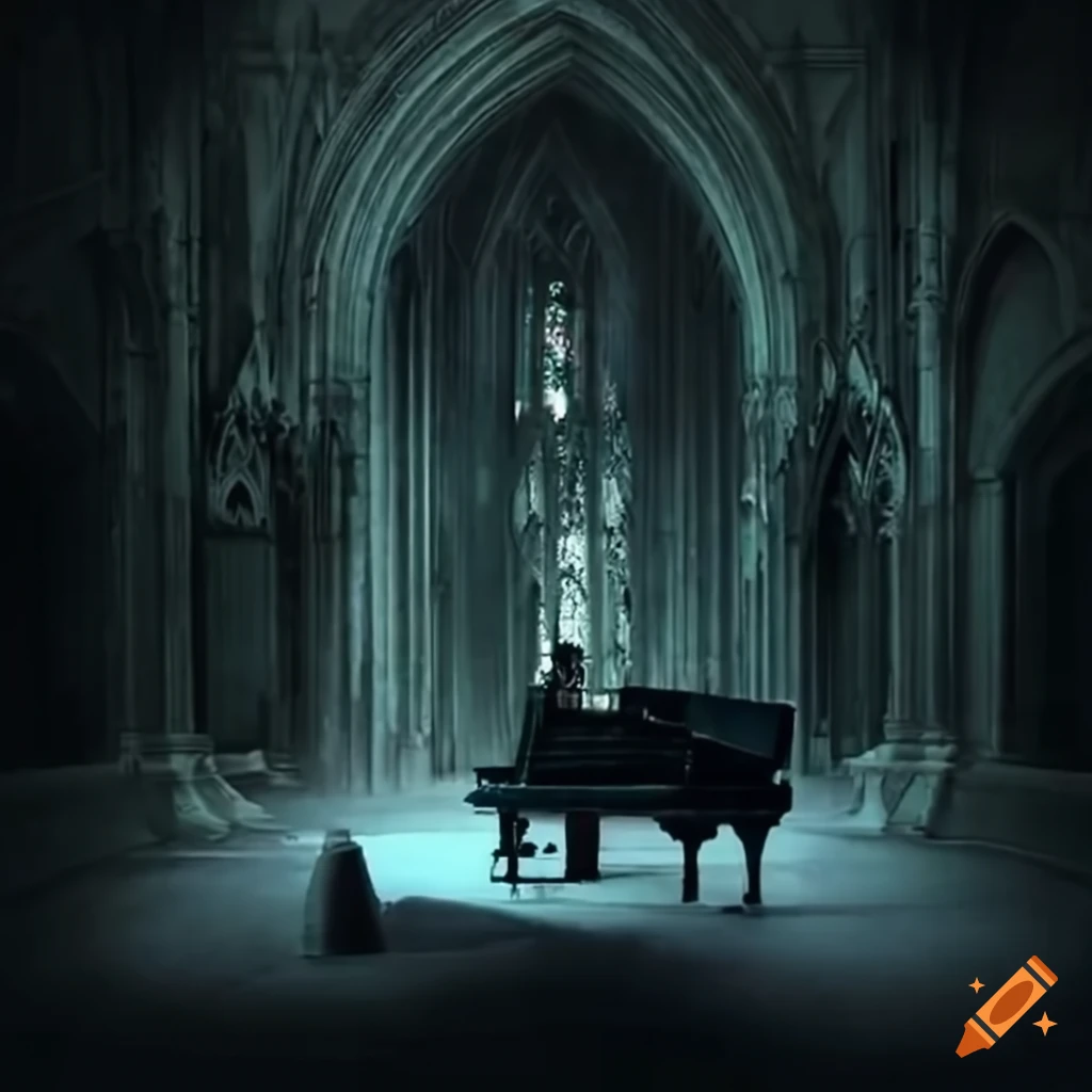 jazz pianist playing in a haunted castle