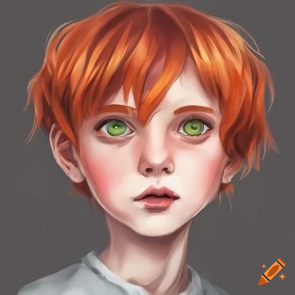 Illustration Of A Boy With Red Hair And Green Eyes