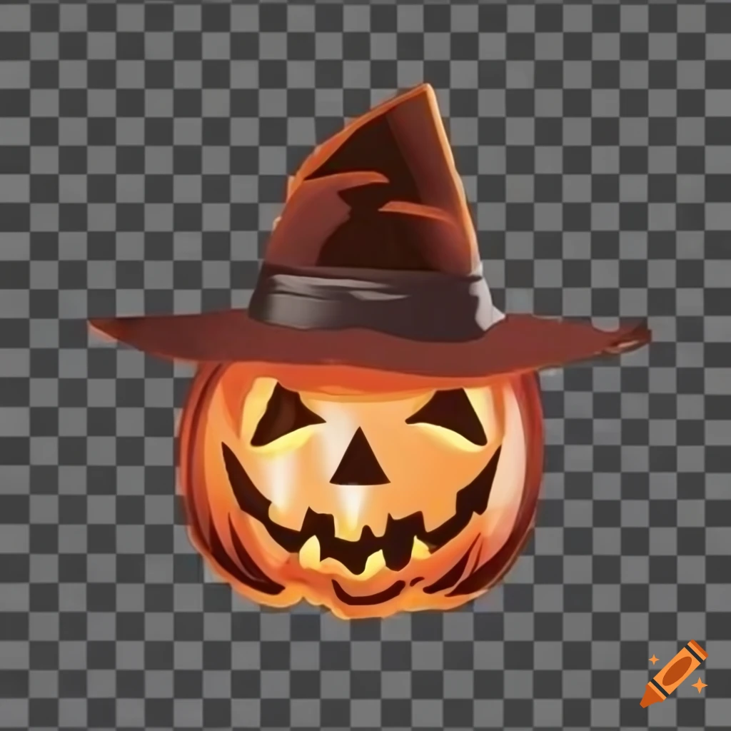 transparent image of a spooky jack-o-lantern with Freddy Krueger's hat