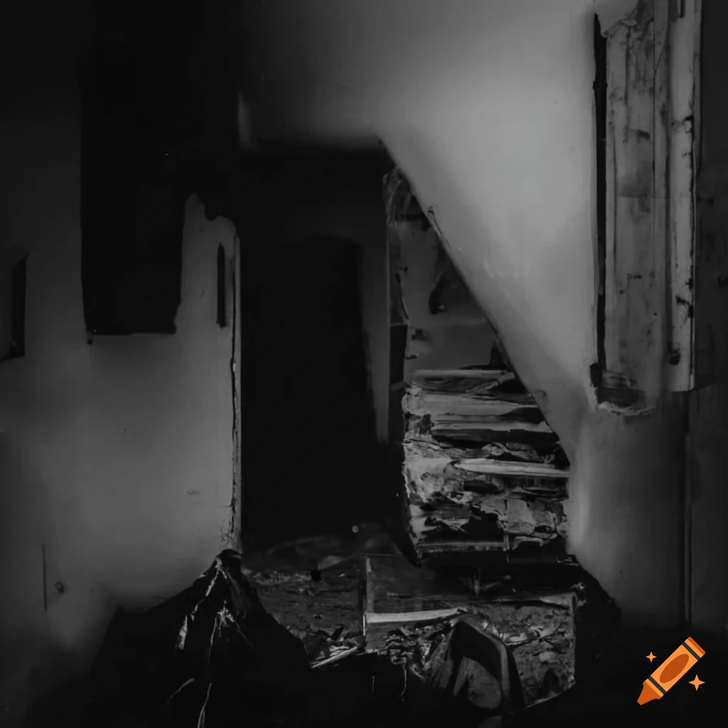 dark and destroyed interior of a house