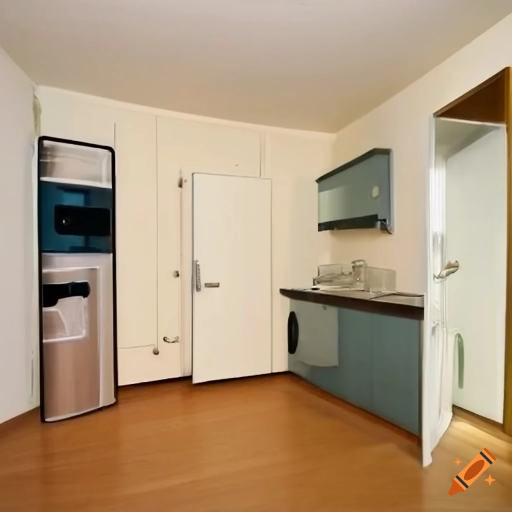Interior of a one-room apartment with kitchen and bathroom on Craiyon