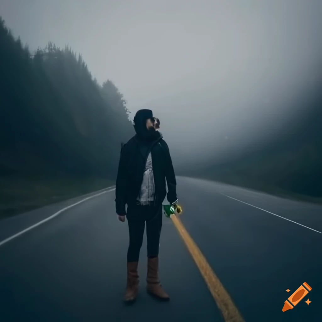 man smoking a cigar on a foggy mountain landscape