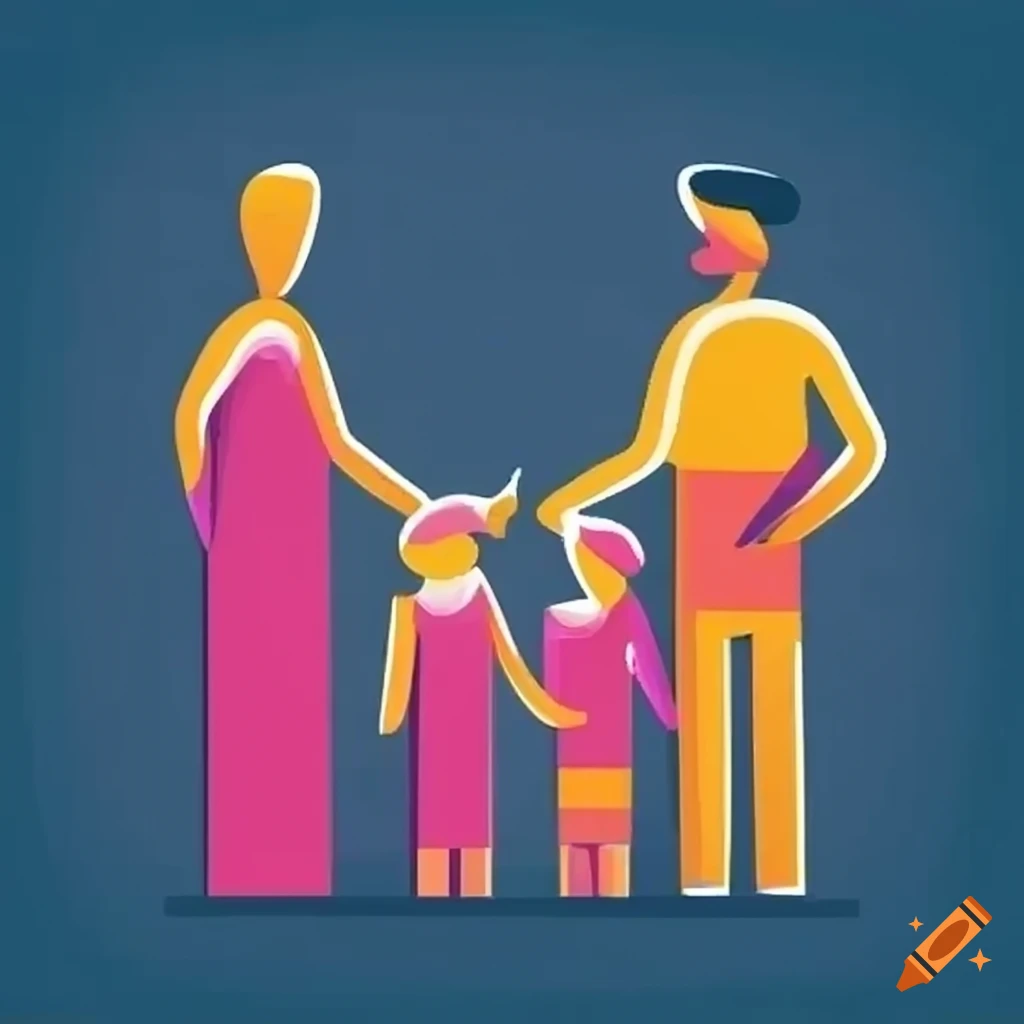 Cubist Style Artwork Depicting A Family Of 4 On Craiyon