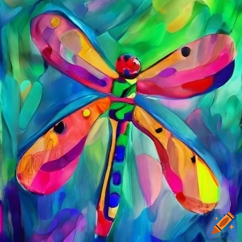 colorful cubist painting of a dragonfly