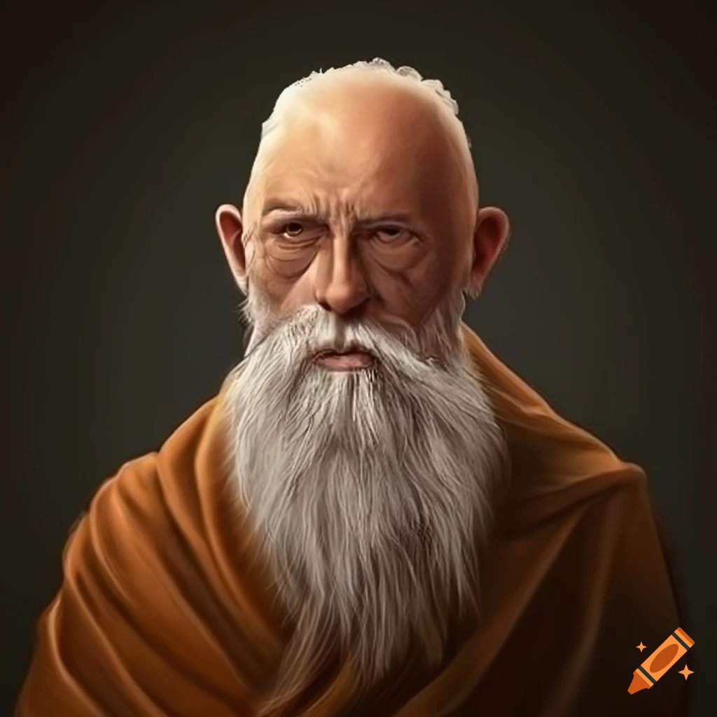 photo of a wise magical teacher in a brown robe
