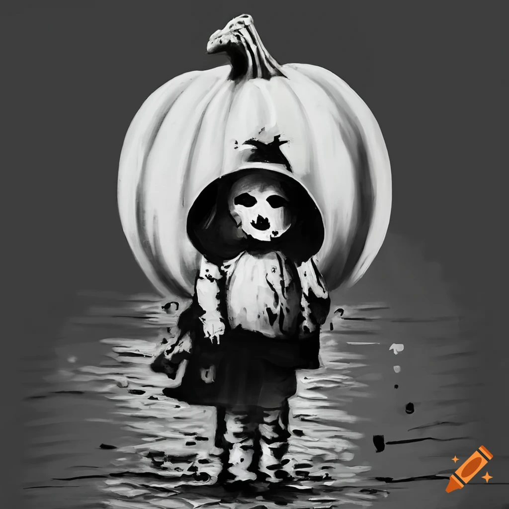 Banksy-style Halloween pumpkin artwork