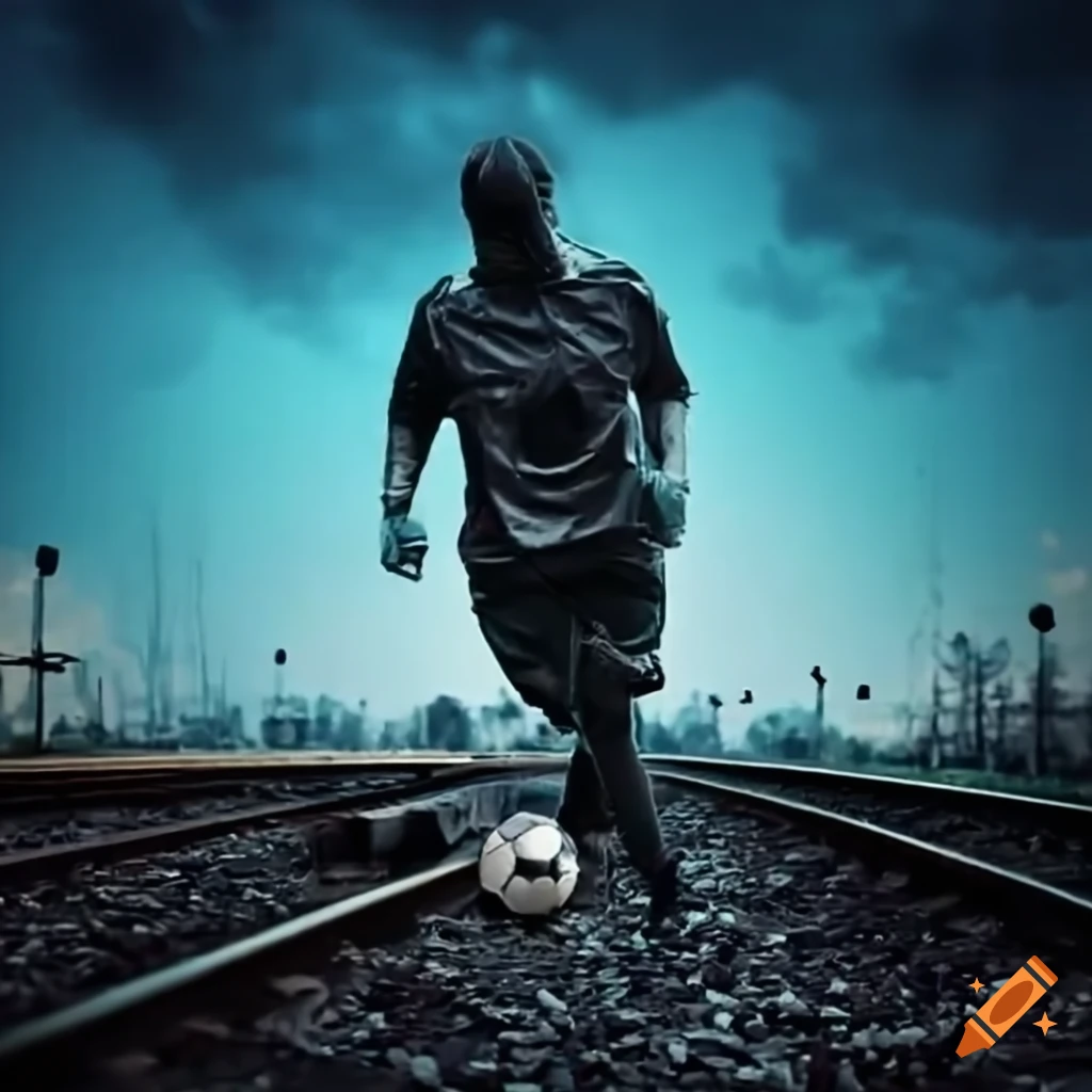 Football on train tracks on Craiyon