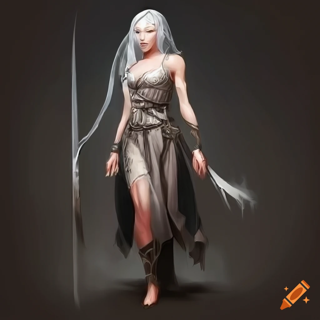 artwork of a female high elf monk with a sword