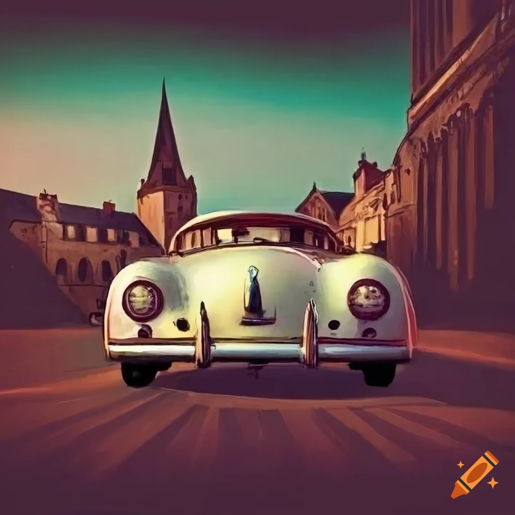 illustration of Blois city with a vintage porsche 356