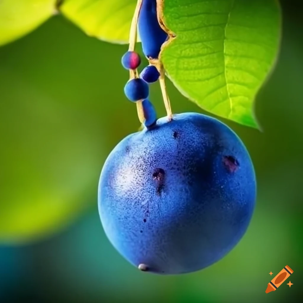 Exotic blue fruit on a hanging plant on Craiyon