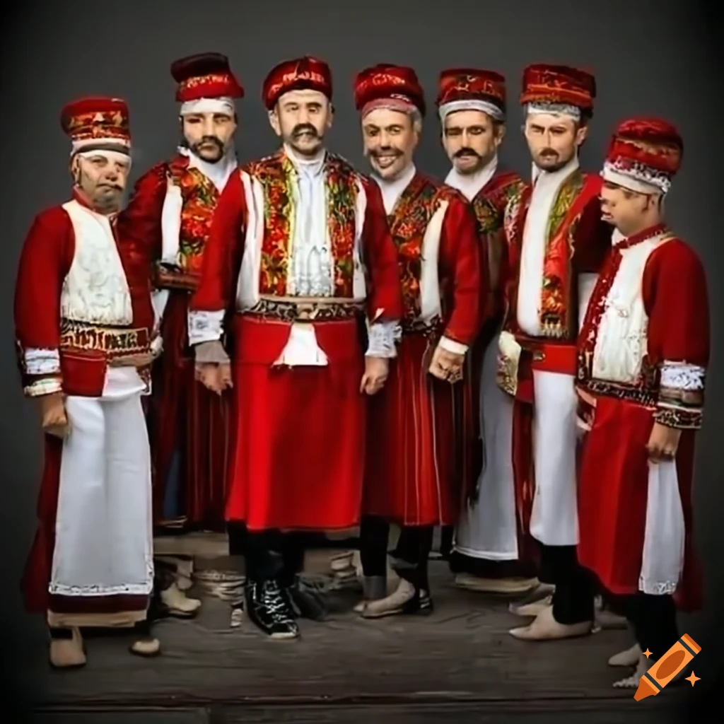 Traditional turkish men in traditional outfits posing together on Craiyon