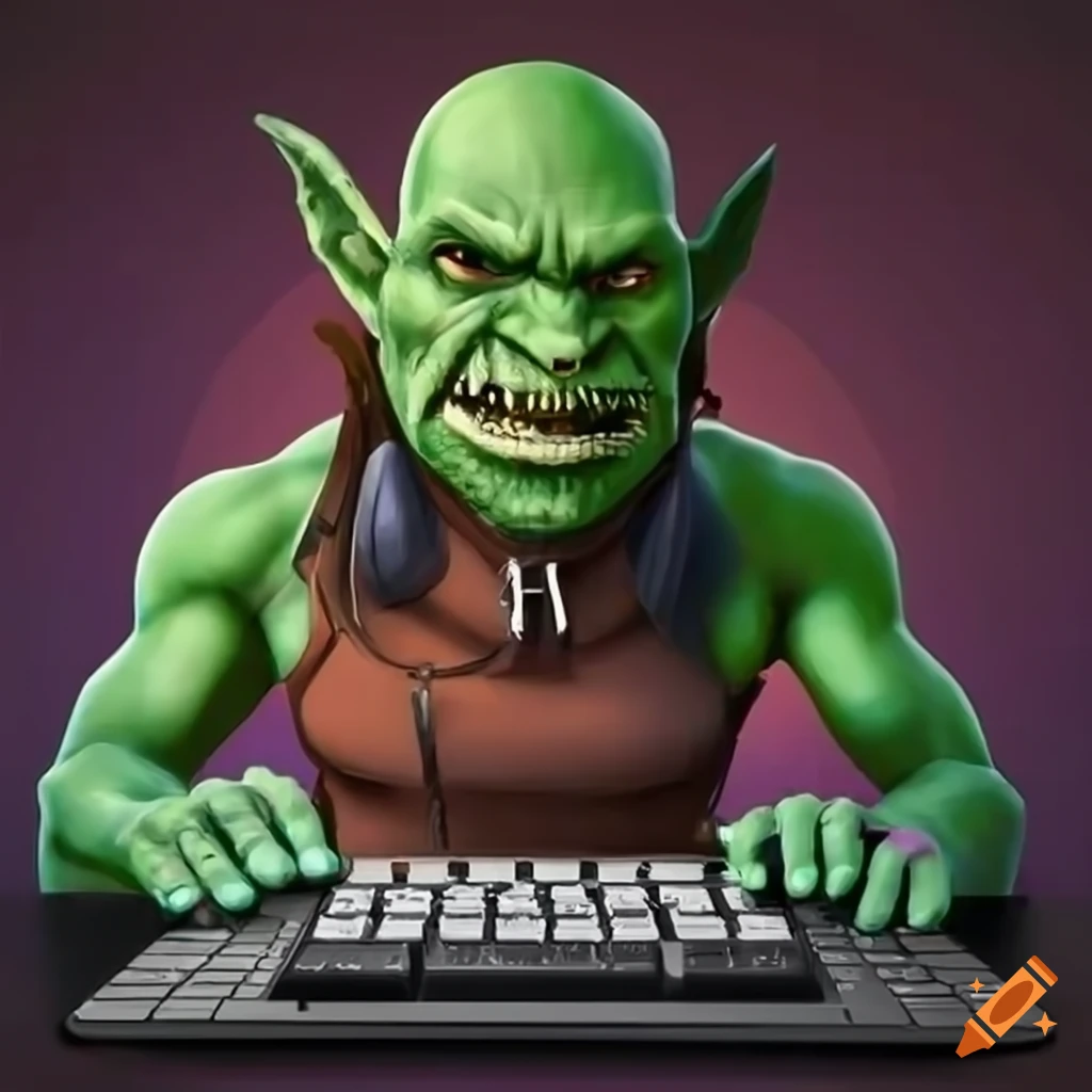 Orc typing on a computer keyboard