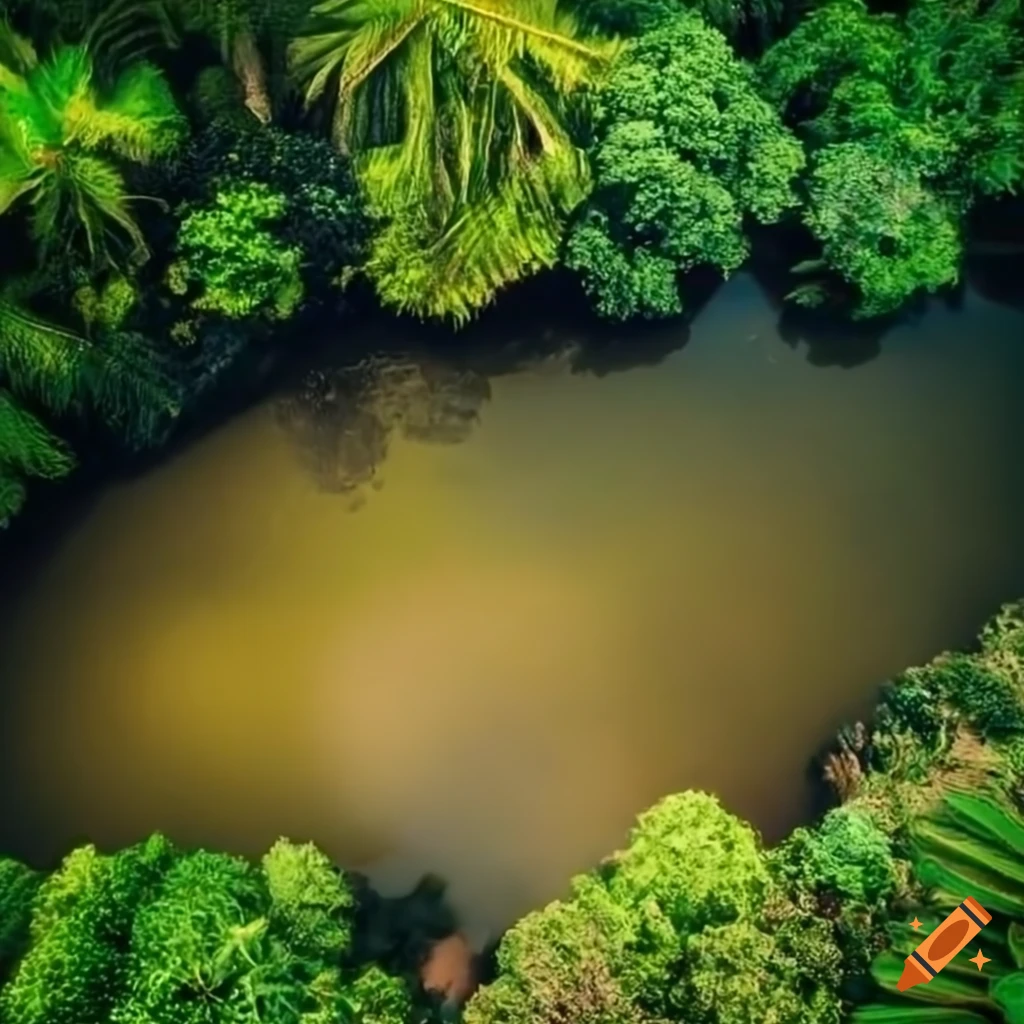 aerial view of a dirty pond in a tropical setting