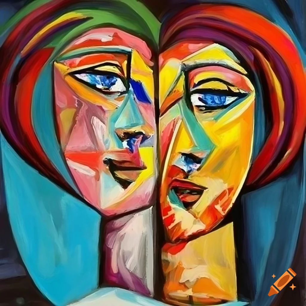 portrait of twins in Picasso style