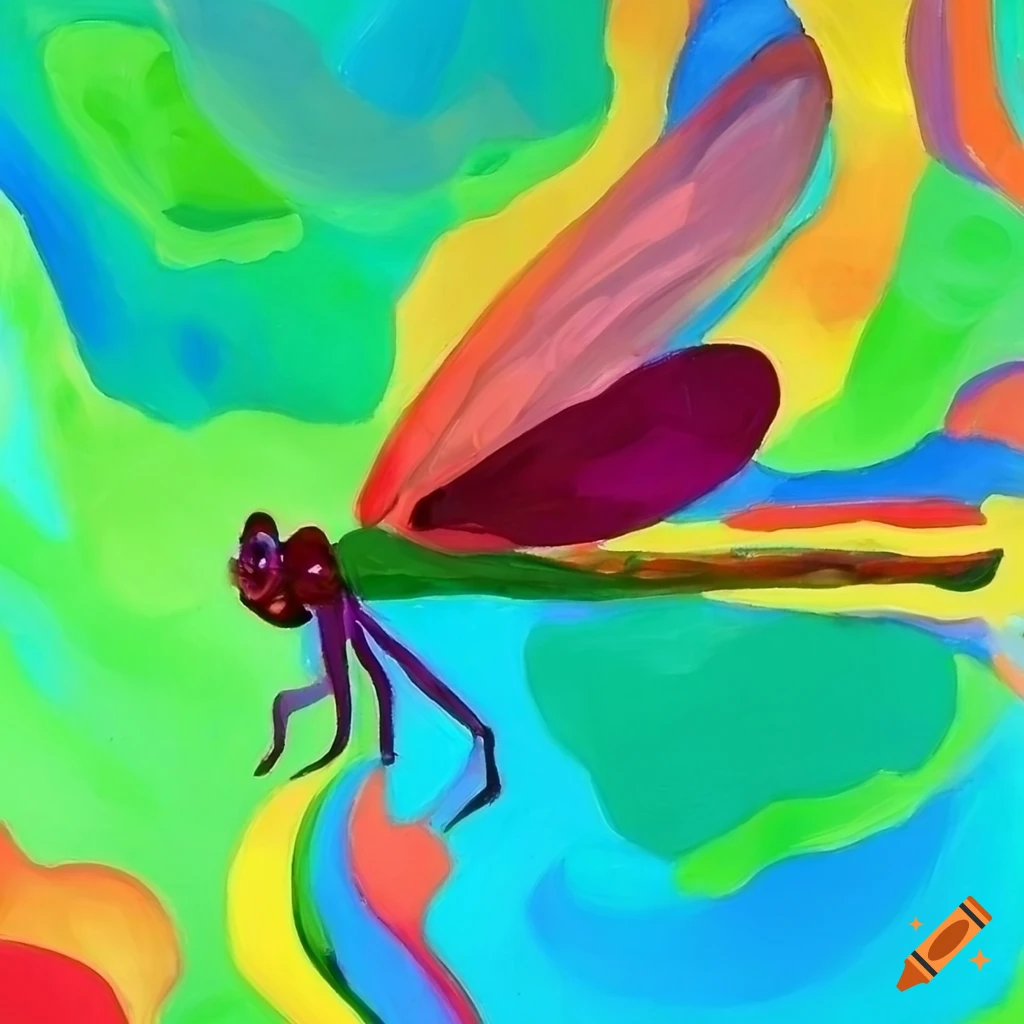 cubism painting of a colorful dragonfly