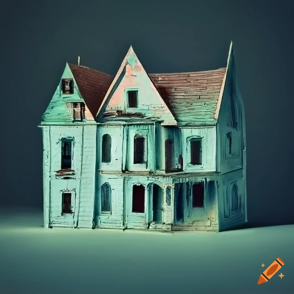 Vibrant and detailed paper model of a victorian ghost house on Craiyon