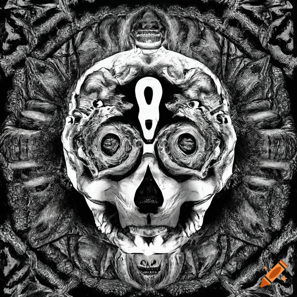 Black and white cosmic horror image depicting the human mind on craiyon