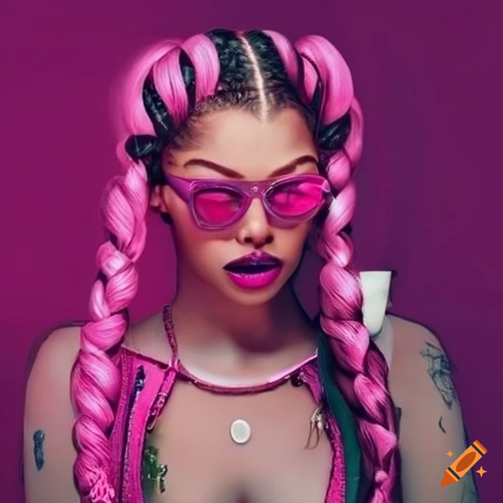  Stylish person with pink braids and pink glasses on Craiyon