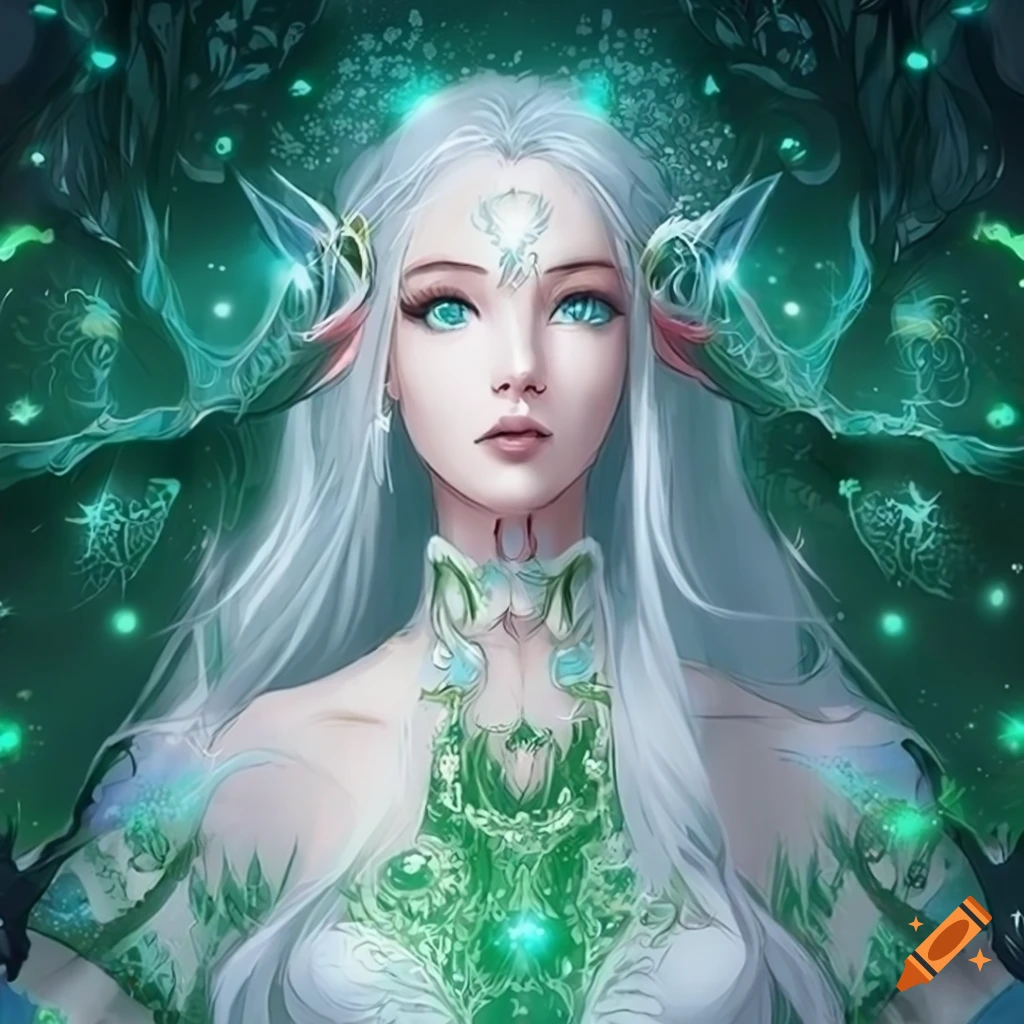 Illustration of a powerful ethereal elven queen