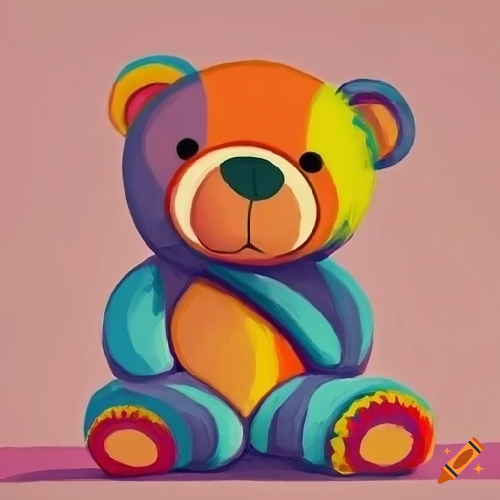 colorful bauhaus painting with a cute teddy bear