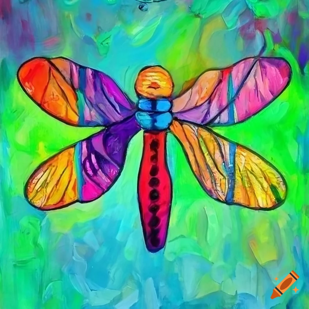colorful cubism painting of a dragonfly